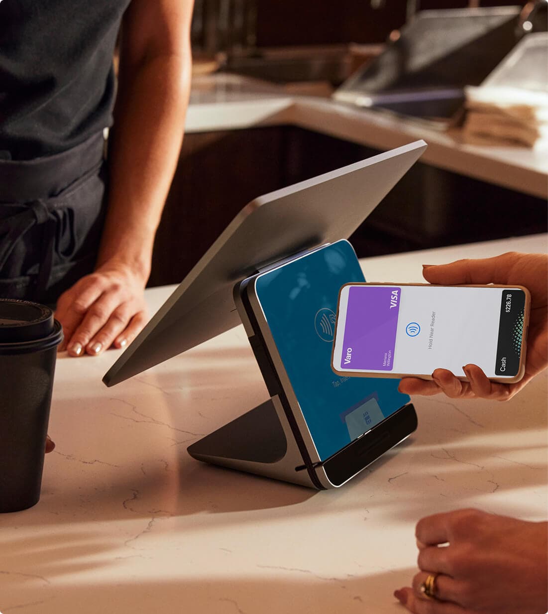 paying using tap to pay with a varo digital card on a mobile phone