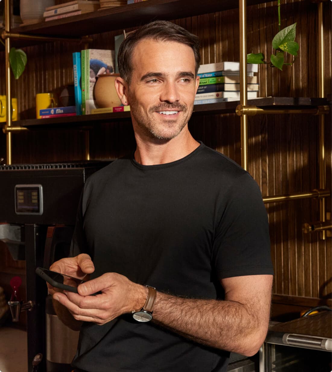man in black shirt looking at ease knowing varo protects his privacy